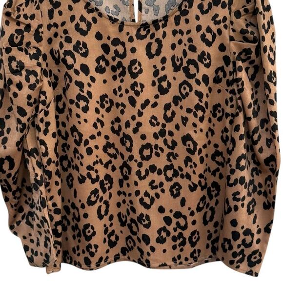 Lucca Leopard Print Satin Blouse Long Sleeve Top Women Sz Small Brown Black NWOT - Picture 5 of 10